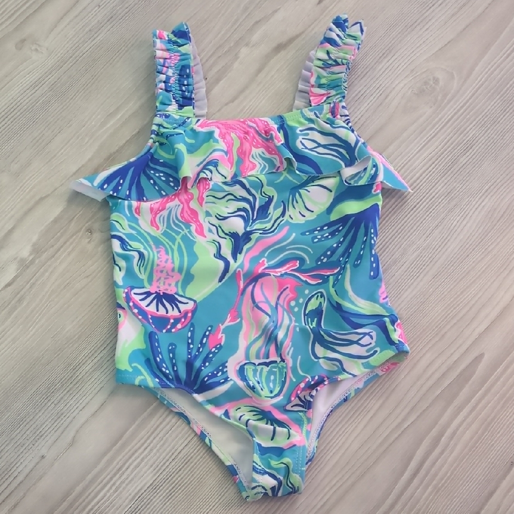 Tommy Bahama Kids Blue and Pink One Piece tropical jellyfish pattern 4t